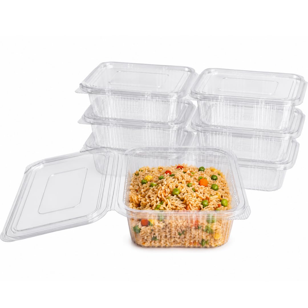 Alpha Basics Pack of 25 Rectangle 1000ml Large Takeaway Food and Fruit Containers Deli Food Boxes with Hinged Lid