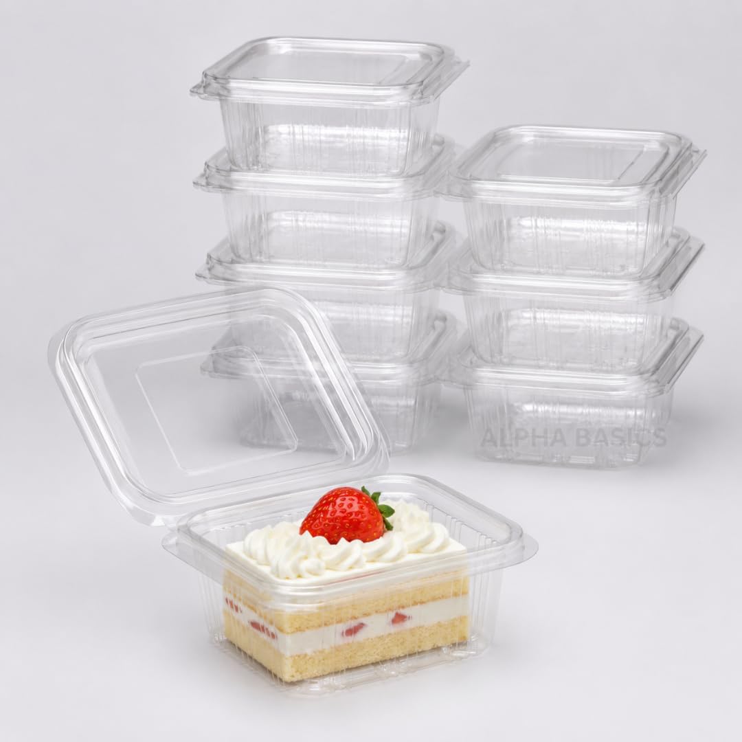 Alpha Basics Pack of 25 Rectangular 500ml Brownie Dessert Packaging Box with Hinged Lid