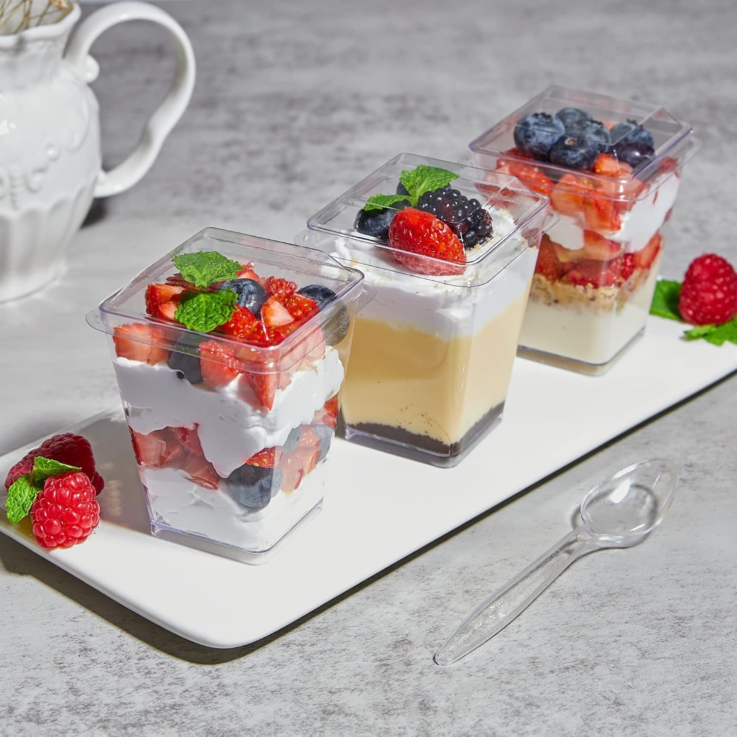 Alpha Basics Glass Pack of 100pcs Large 250ml Dessert Mousse Cups with Lids, Transparent