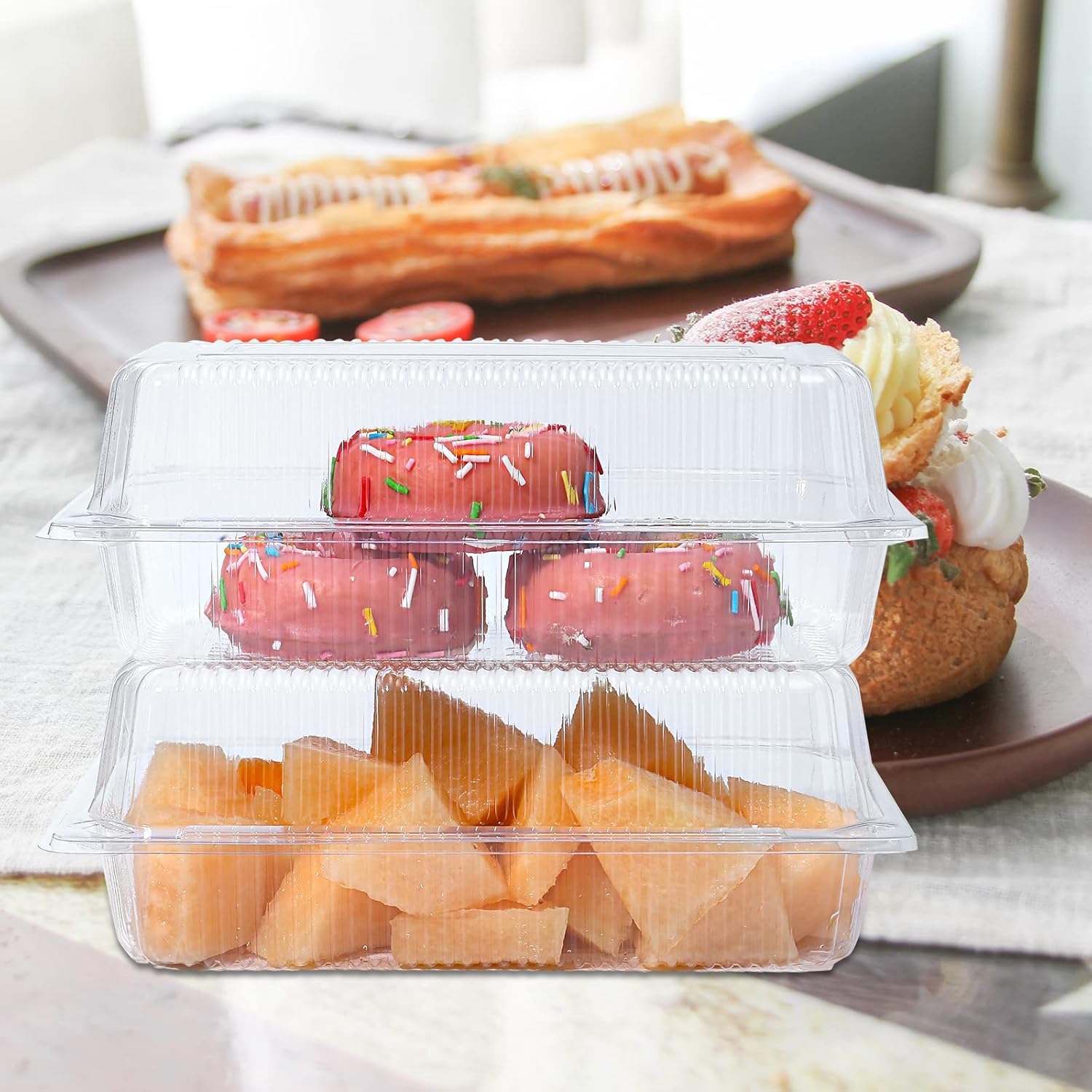 Alpha Basics Pack of 25 PET Hinged (Large) Cake Box Containers Transparent PL Box for bakery 23cmx10cmx7cm