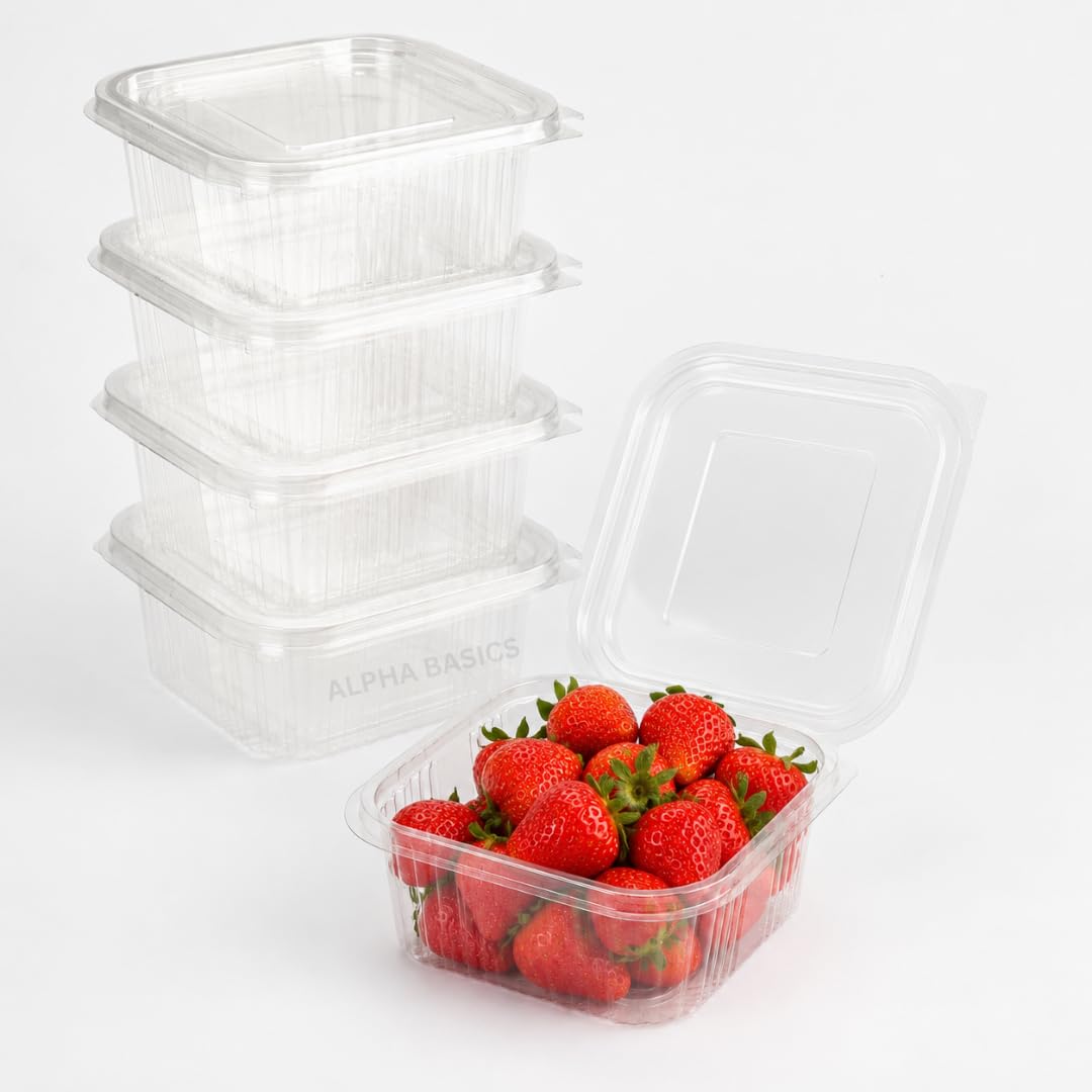 Alpha Basics Pack of 25 Rectangular 250ml Hinged Dessert Packaging Bakery Clamshell Snack Packaging Box