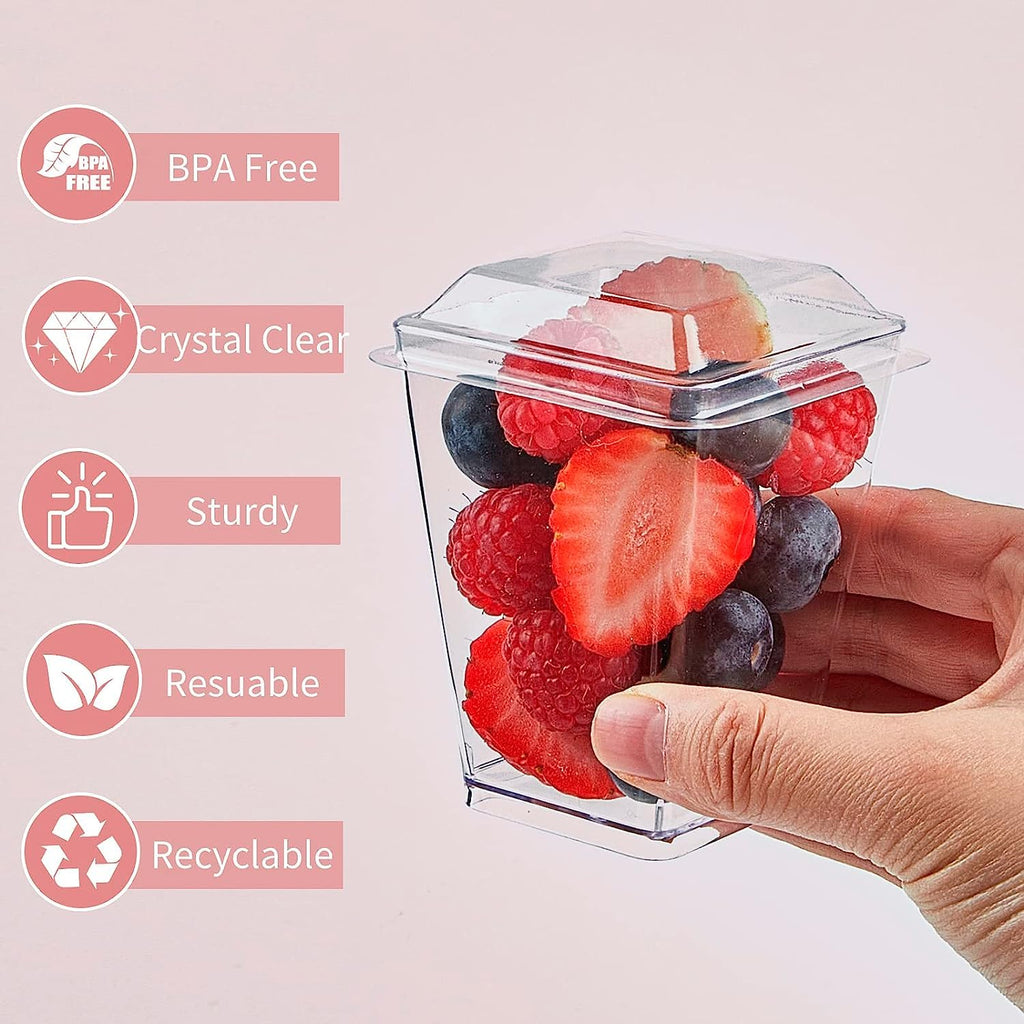 Alpha Basics Glass Large 250ml Dessert Mousse Cups with Lids, Transparent