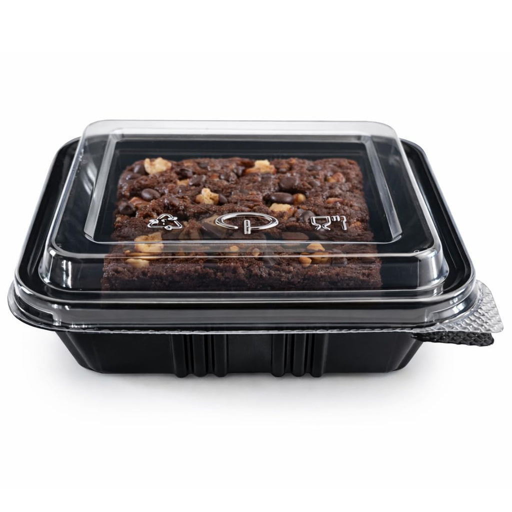 Alpha Basics Pack of 25 Black Plastic Brownie Boxes with Transparent Lid, Bakery Packaging boxes cake boxes for packing