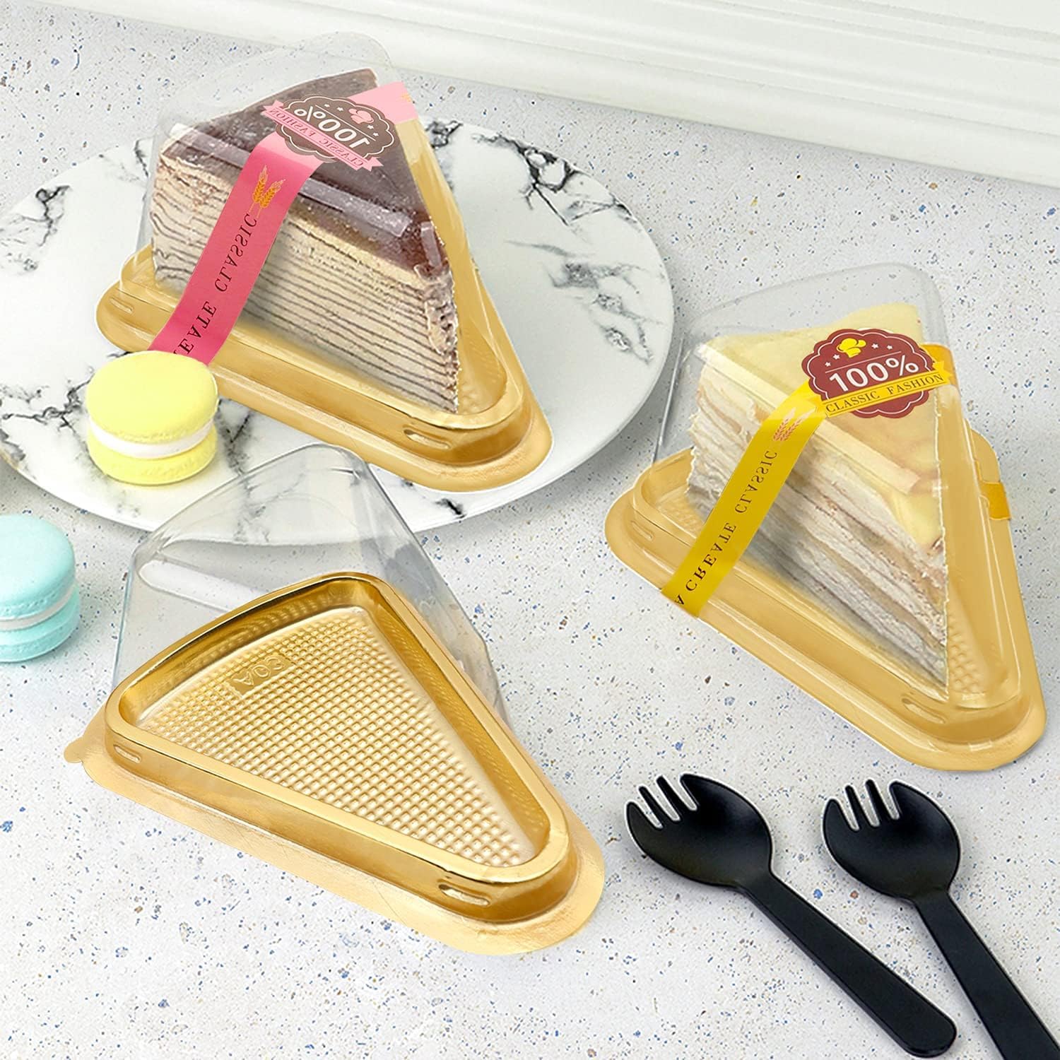 Alpha Basics Plastic 20pcs Transparent Cake Slice Pastry Box Triangle Cake box Golden Bottom