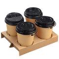 (Pack of 50) 4-Cup Drink Carrier, Disposable Paper Cup Holder, Corrugated Cardboard Tray, Brown