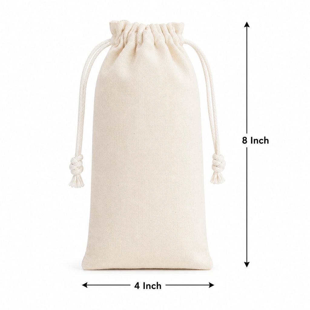 Alpha Basics Pack of 10 Cotton Drawstring Pouch Bag 4 x 8 Inch, White Muslin Storage Bags with Drawstring Closure for Jewelry, Gifts, Wedding Favors, Soap, Candles, Herbs and Cosmetics