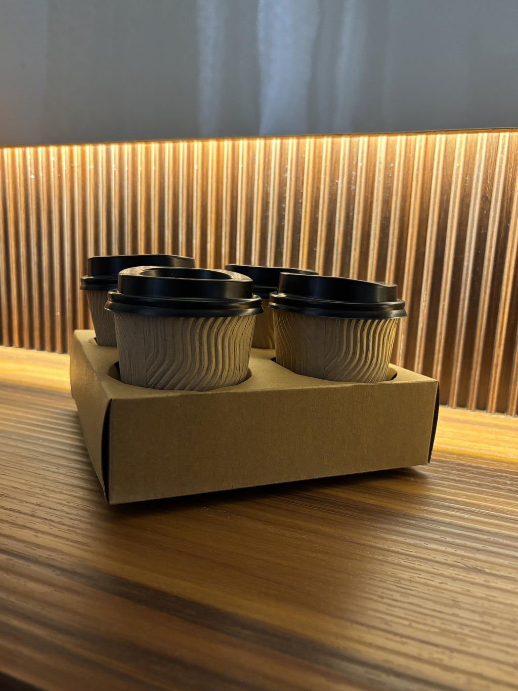 (Pack of 50) 4-Cup Drink Carrier, Disposable Paper Cup Holder, Corrugated Cardboard Tray, Brown