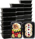 Alpha Basics (Pack of 25 750ml, Black Reusable Rectangle Plastic Food Storage Containers with Lids - Fridge, Microwave Safe - Ideal for Food Delivery, Kitchen and Storage