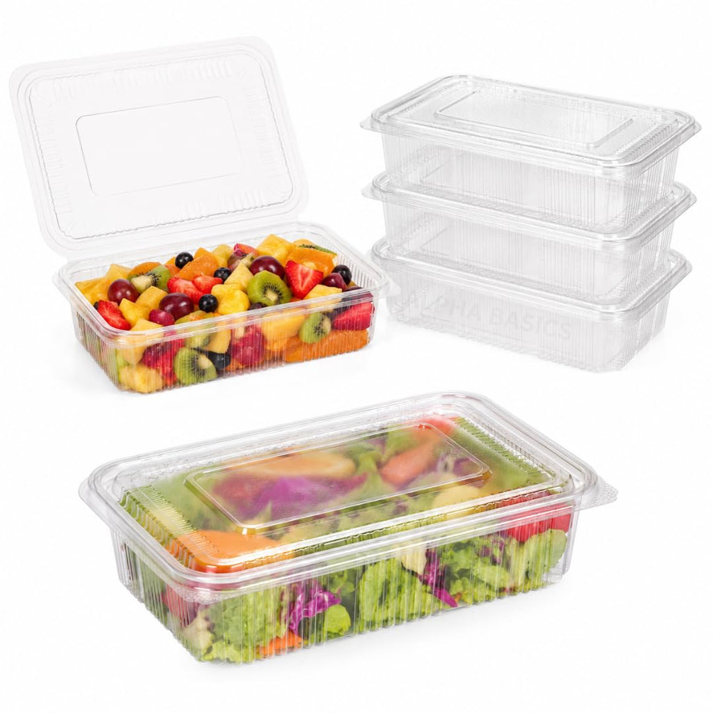 Alpha Basics Pack of 25 Rectangle 1500ml Bulk Takeaway Packaging Party Food Containers Bulk Deli Food Boxes with Hinged Lid