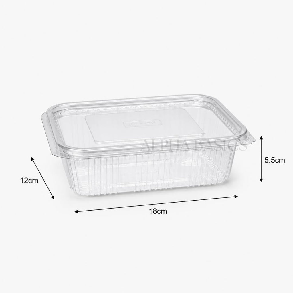 Alpha Basics Pack of 25 Rectangle 750ml Takeaway Food Fruit Containers Deli Food Boxes with Hinged Lid