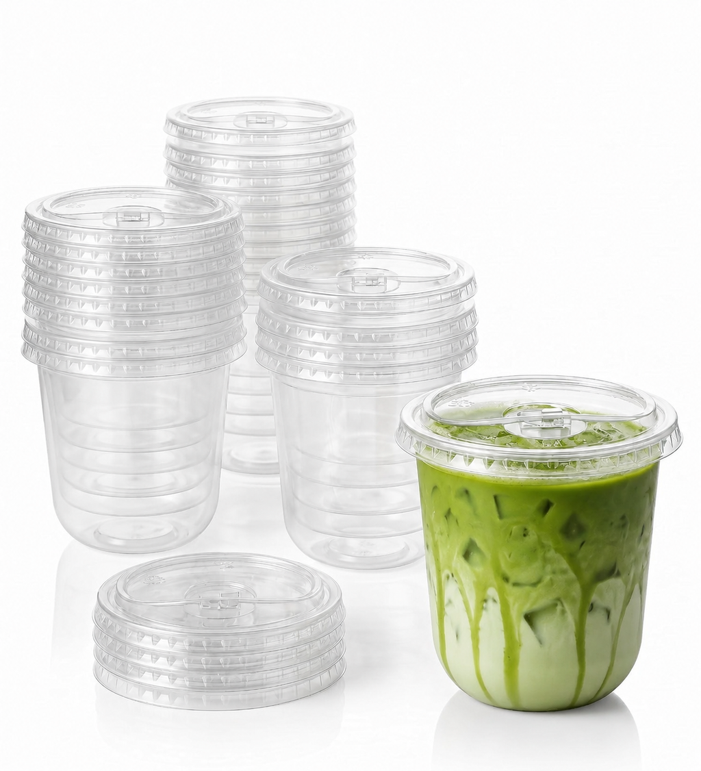 350ml U-Shape Sipper Cups with Lids – Pack of 25 | Clear PET Cups for Cold Coffee, Juice & Shakes