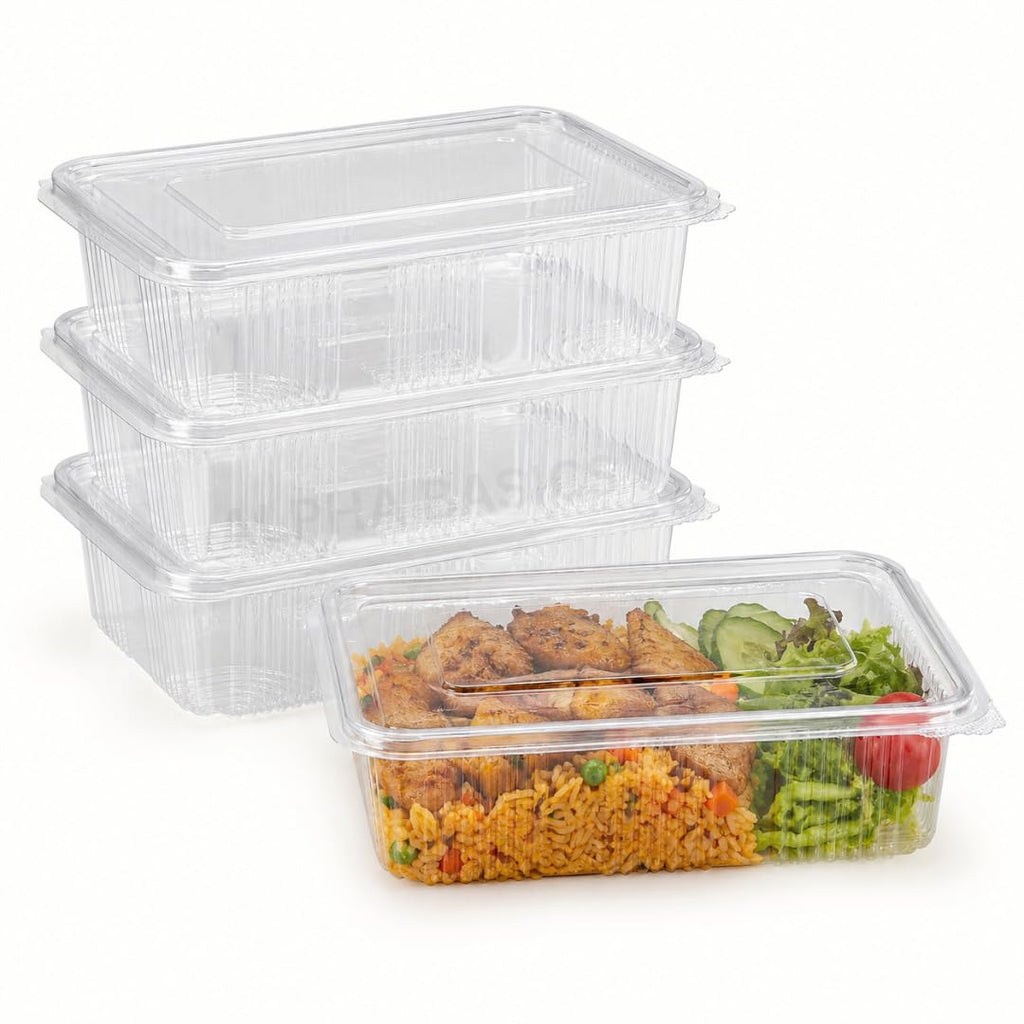 Alpha Basics Pack of 25 Rectangle 2000ml Bulk Takeaway Packaging Party Food Containers Bulk Deli Food Boxes with Hinged Lid