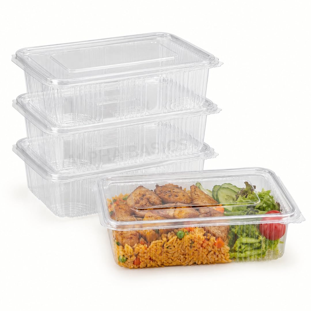 Alpha Basics Pack of 25 Rectangle 2000ml Bulk Takeaway Packaging Party Food Containers Bulk Deli Food Boxes with Hinged Lid