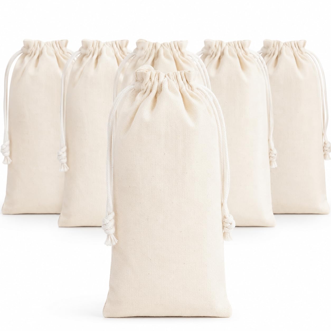 Alpha Basics Pack of 10 Cotton Drawstring Pouch Bag 4 x 8 Inch, White Muslin Storage Bags with Drawstring Closure for Jewelry, Gifts, Wedding Favors, Soap, Candles, Herbs and Cosmetics