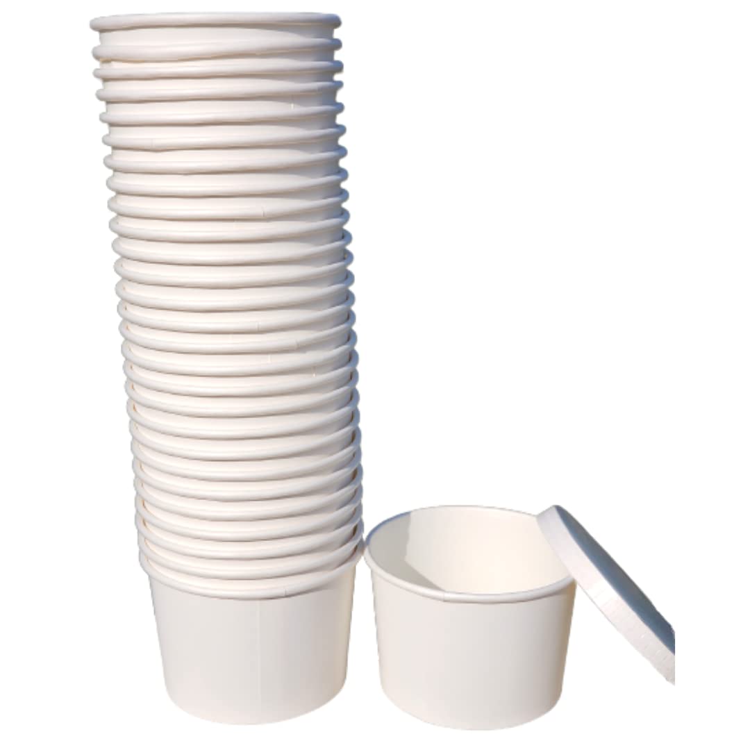 Alpha Basics Pack of 25 300ml Paper Cup with Lid Dessert Vegetable Serving Cups