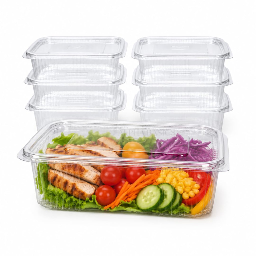 Alpha Basics Pack of 25 Rectangle 750ml Takeaway Food Fruit Containers Deli Food Boxes with Hinged Lid
