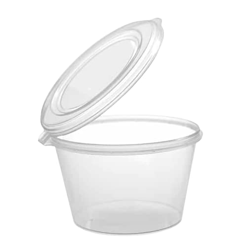 Alpha Basics 50ml Plastic Container with Attached Lid (Pack of 25) Sauce Chutney Food Packaging Containers, Transparent