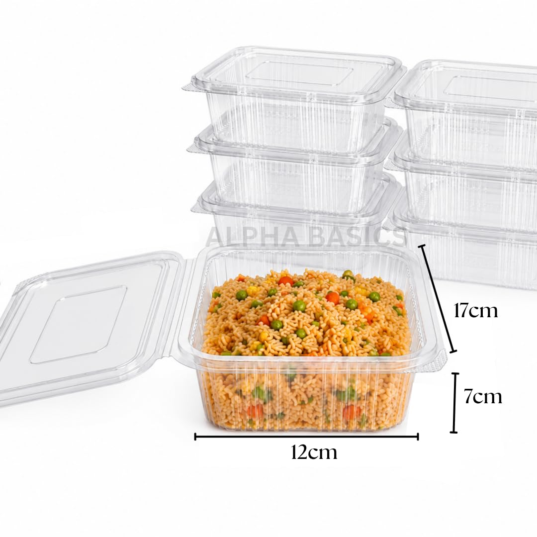 Alpha Basics Pack of 25 Rectangle 1000ml Large Takeaway Food and Fruit Containers Deli Food Boxes with Hinged Lid
