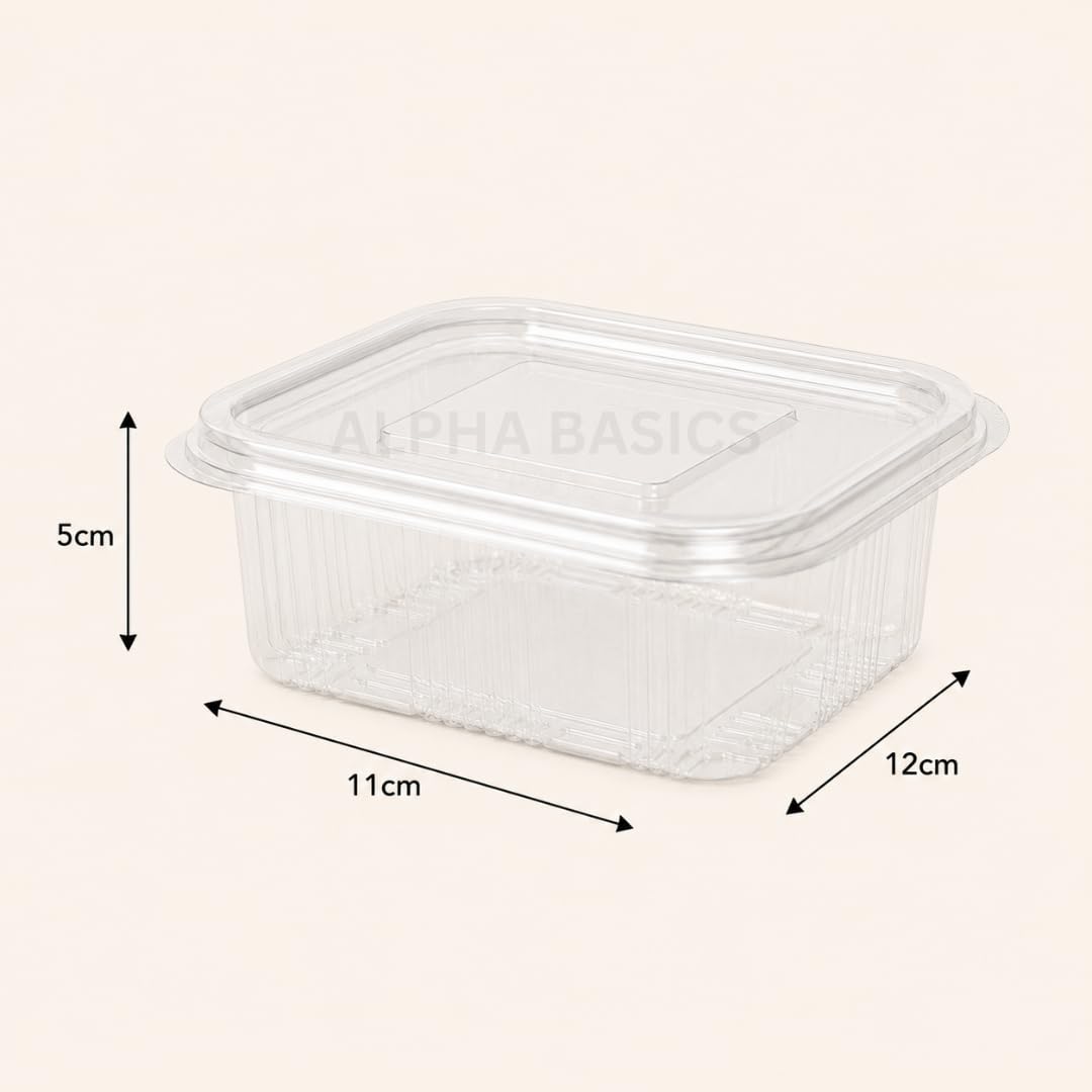 Alpha Basics Pack of 25 Rectangular 250ml Hinged Dessert Packaging Bakery Clamshell Snack Packaging Box