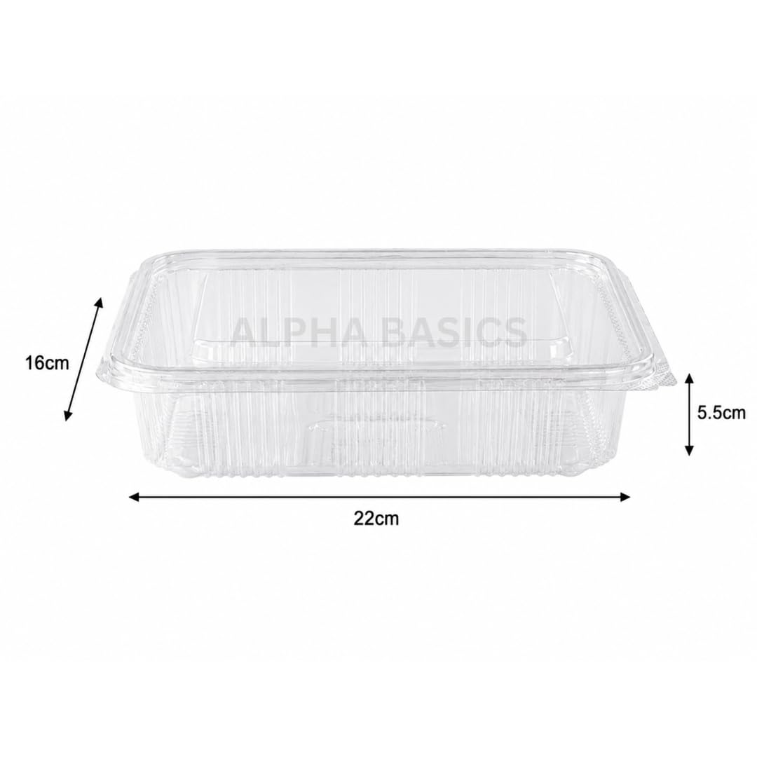 Alpha Basics Pack of 25 Rectangle 1250ml Large Bulk Takeaway Party Food Containers Deli Food Boxes with Hinged Lid