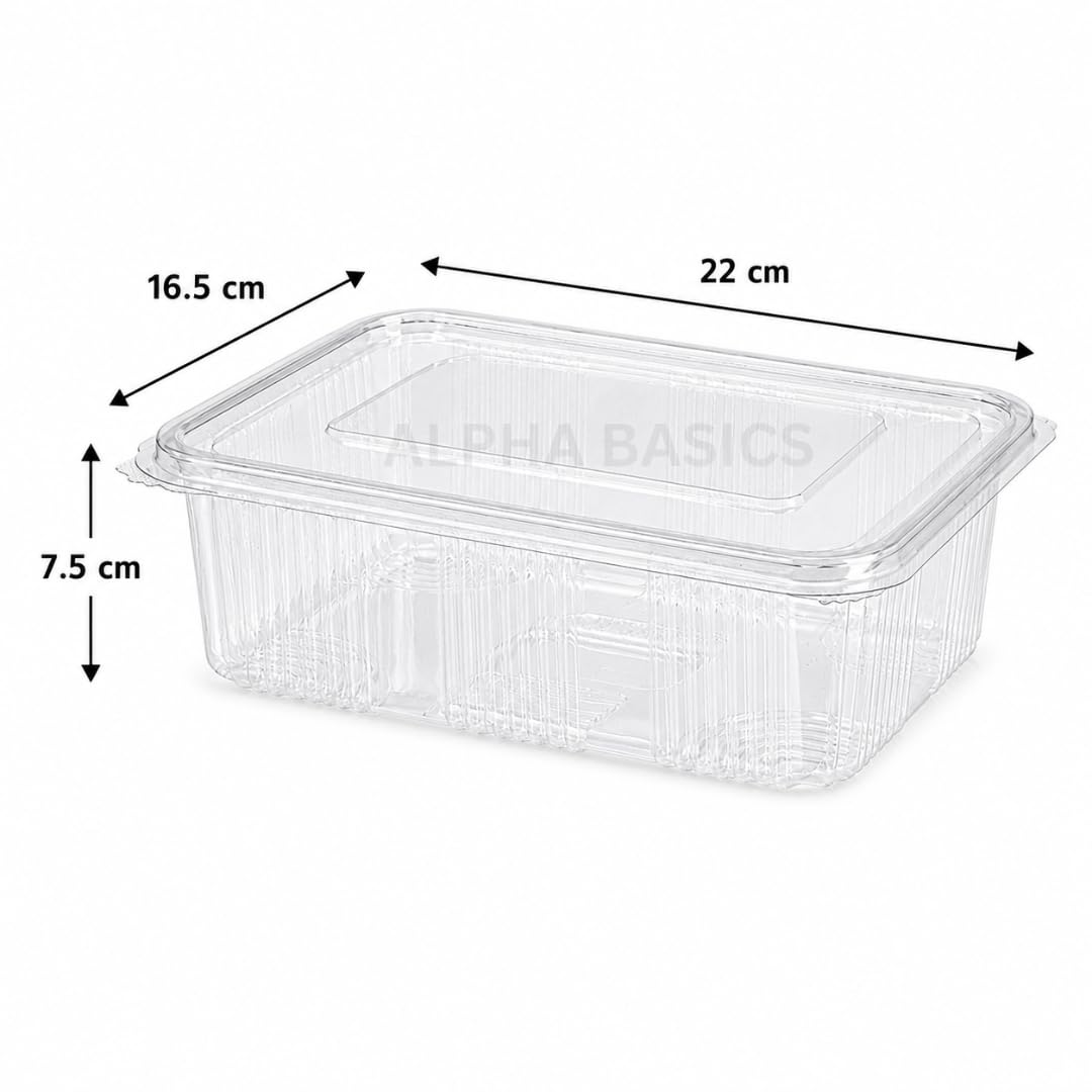 Alpha Basics Pack of 25 Rectangle 2000ml Bulk Takeaway Packaging Party Food Containers Bulk Deli Food Boxes with Hinged Lid