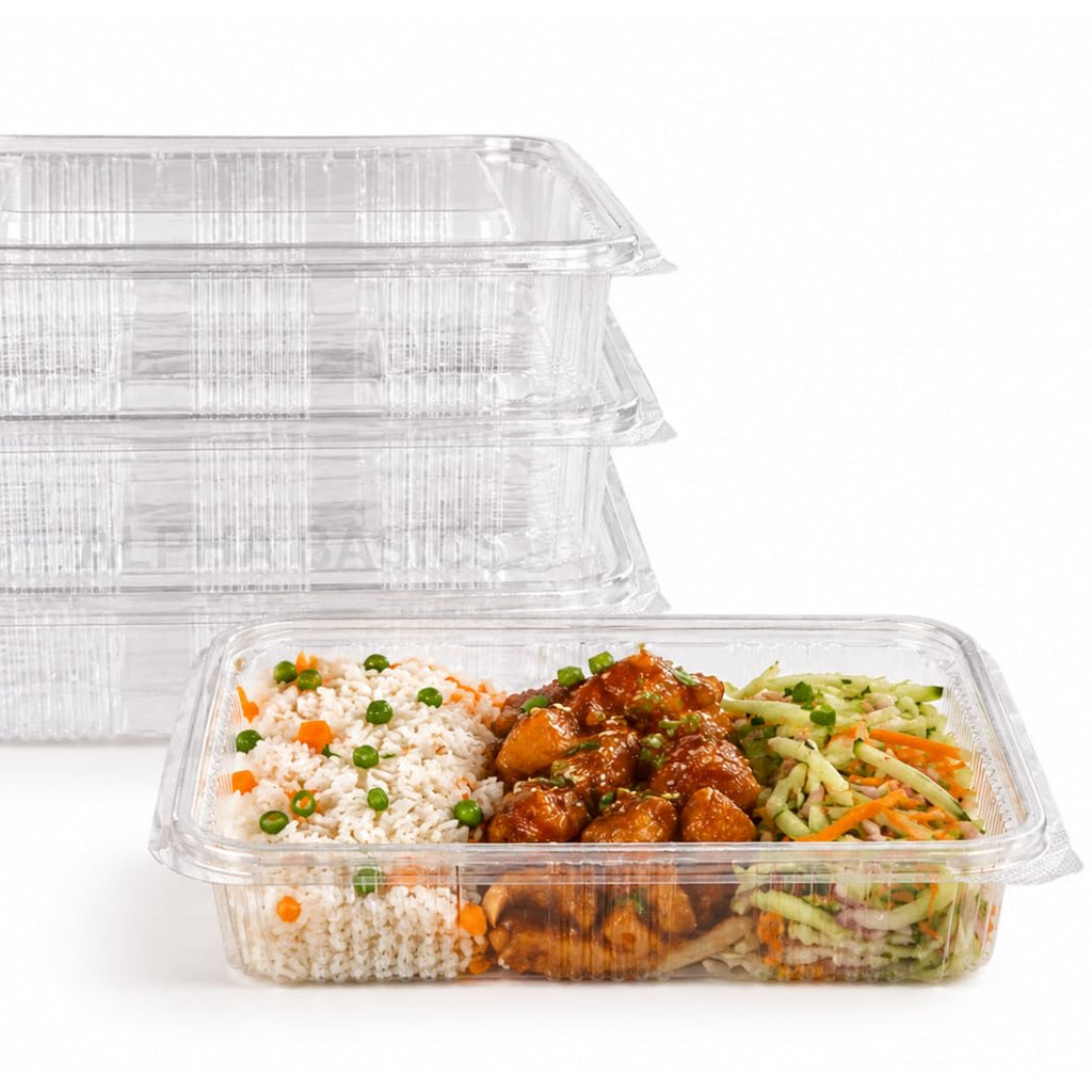 Alpha Basics Pack of 25 Rectangle 1250ml Large Bulk Takeaway Party Food Containers Deli Food Boxes with Hinged Lid