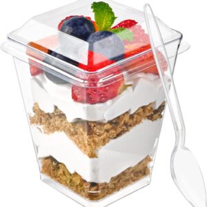 Alpha Basics Glass 10pcs Large 250ml Dessert Mousse Cups with Lids, Transparent