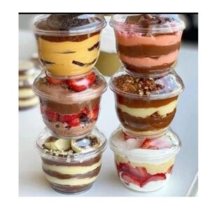 Alpha Basics Acrylic 160ml PL Dessert Pudding Cups (Pack of 10) with Lid Mousse Party Small Bowls, Transparent