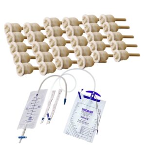 Alpha Basics 30pcs Male Condom Catheter Medium Size 25mm, 1 Leg Bag 700ml, 1 Night Bag 2000ml, Latex Male Cath Set, Beige